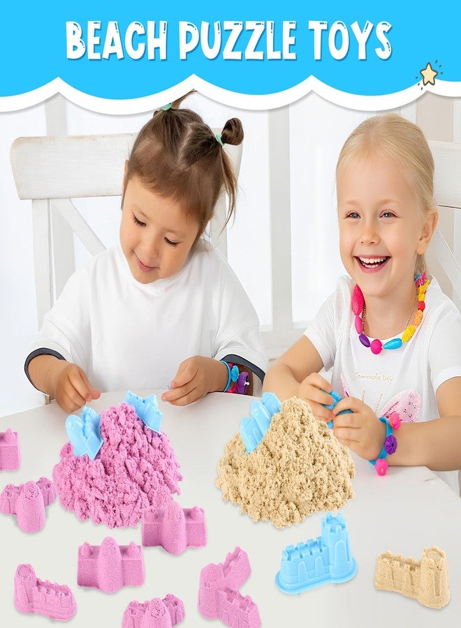 Busaurus Magic Sand for Kids - Non-Sticky Moldable Fake Sand Play Kit for Sandbox, 8 Castle Molds & 5 Colors(Blue/Pink/Green/Purple/Yellow) - Image 4